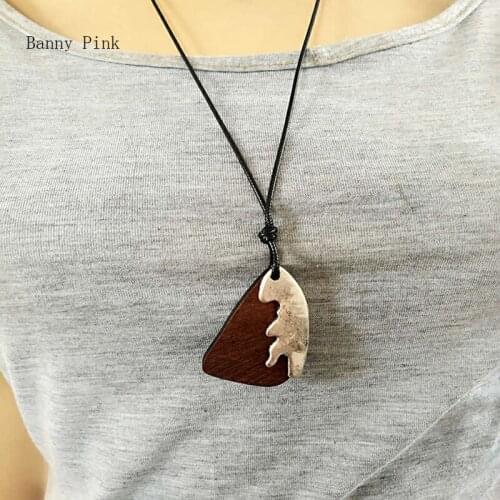 Ethnic Geo Zinc Alloy Wood Pendant Necklace For Women Vintage Long Rope Chain Necklace Chunky Pendant Necklace Fashion Jewelry