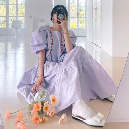 Purple Summer Womens Dress Round Neck Loose Dresses