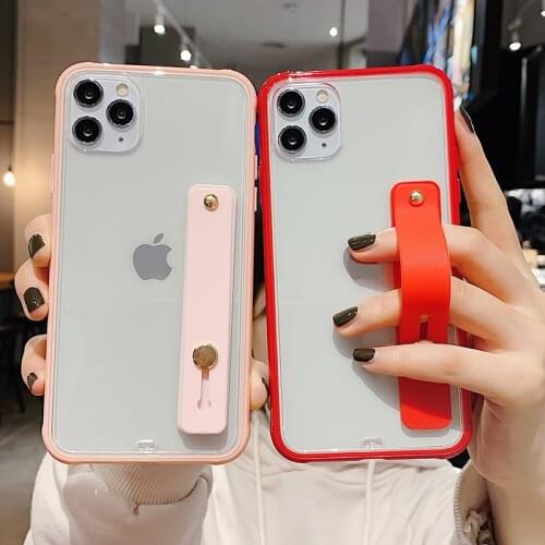 Red Shockproof Wristband Phone Case for IPhone 11 Pro Max Xr X XS Max 8 7 Plus Clear Matte Soft Tpu Silicone Case Back Cover