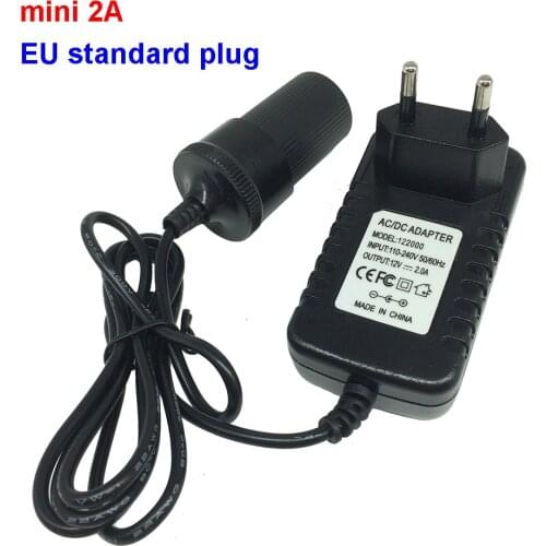 Mini 2A EU standard plug 110/220V AC to DC 12V 24W Car cigarette lighter Switch Power Supply Charger Transformer Adapter Socket