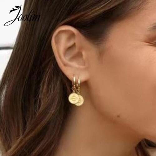 Trendy Earring PVD Gold Finish Compass Pendant Hoop Earring Stainless Steel Tarnish Free Gold Jewelry Wholesale