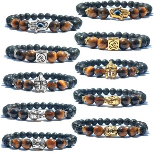 2019 Golden Long Buddha Head 4 Tiger Eye Stone Volcanic Bracelet Gift For Men Women Young Fashion Easter Cool Bracelets