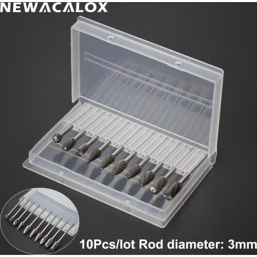 NEWACALOX 10pcs/20pcs Mini Glass Diamond Dremel Carbide Burrs Drill Bit Set Rotary Drill Bits for Metal Woodworking Carving Tool