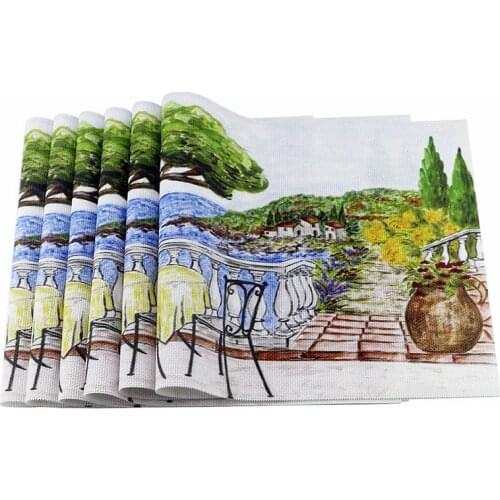 Set of 6 Beautiful landscape Dinner Placemat PVC Place Table Mats Best Tableware Dinnerware Insulation tool