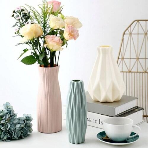 Shatterproof Vase Imitation Ceramic Flower Pot Origami Plastic Vases for Decoration Milky White Basket Arrangement Home Decor