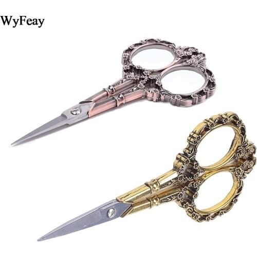 Stainless Steel European Floral Retro Sewing Vintage Scissors Short Cutter Durable Tailor Scissors Fabric handicraft Scissors
