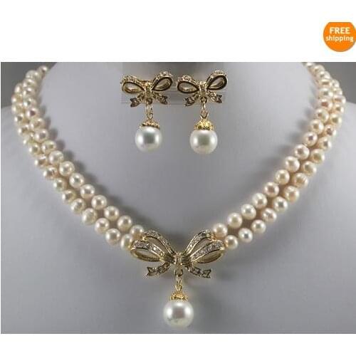 New Arriver Pearl Jewellery Set,White Color Genuine Freshwater Pearls Shell Pendant Necklace Earrings,Fashion Women Gift