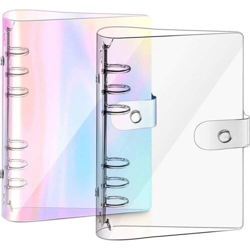 2 Pcs A6 6-Ring Rainbow Clear PVC Binder Cover Refillable Notebook Binder Protector Loose Leaf Planner Binder Cover multicolor