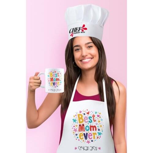 Personalized Best Mother Kitchen Apron Cook Hat and Mug Set-5 Special Design Souvenir Beautiful Memories friend Wife Dear