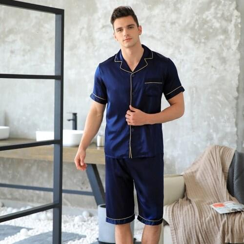 100% Natural Real Silk Pajamas Men Summer casual suits short-sleeved Silk Pijamas Male Breathable Healhy plus fat XL 3XL