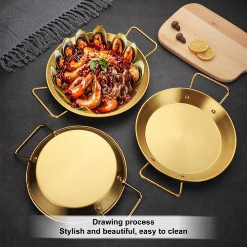 Gold-plated Stainless Steel Seafood Platehotel Binaural Crayfish Plate Thickened Flat Bottom Barbecue Griddle Frieds Chicken Dis