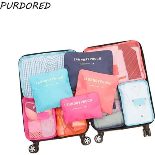 PURDORED 6 pcs/set Nylon Packing Cube Travel Bag System Durable Large Capacity Of Bags Unisex Clothing Sorting Dropshipping