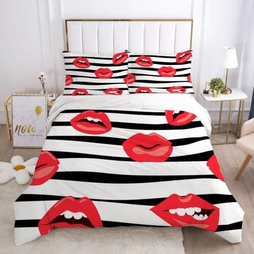 Luxury Bed Linens Bedding Sets Duvet/Quilt/Comforter Cover Set King Queen Full Twin Size 3D Red Lips Custom Home Textile