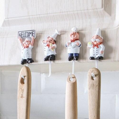 Cartoon Chef Shape Stainless Steel Hooks High Sticky Wall Door Clothes Coat Hat Hanger Kitchen Bathroom Rustproof Towel Hooks