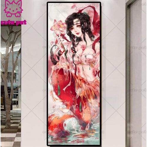 DIY Colored girl diamond embroidery Mermaid picture of rhinestone mosaic big size 5D diamond painting cartoon kids room decor