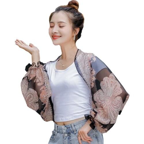 Sunscreen Shawl Women Summer Thin Chiffon Outer Female Silk Scarf Loose Short Jacket Lady Sleeve Driving Cycling Artifact Cloak