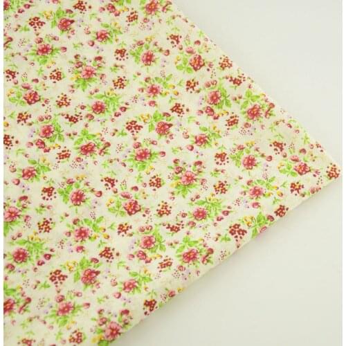 Light Yellow Cotton Fabric Pre-cut Fat Quarter Red Flowers and Leaf Designs Sewing Patchwork Home Textile Art Work Dolls DIY