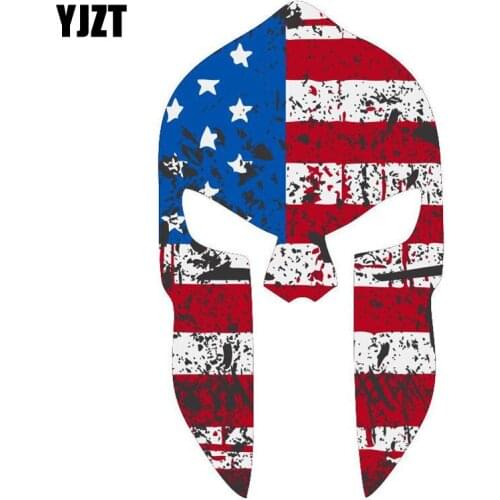 YJZT 8.7CM*15.2CM SPARTAN HELMET TATTERED USA Flag Style Automobile Styling Reflective Car Sticker C1-7022