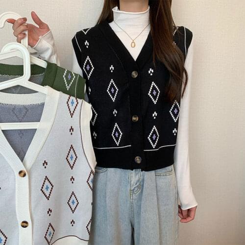 Korean Y2k Sweater Womens Knitted Vest Women Loose Sweater Waistcoat Chic Oversized Sweater Tops Women Clothes Vintage Clothes