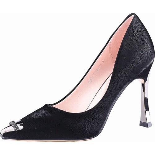 Soft Leather Shallow Fashion Womens High Heels Shoes Black Pointed Toe Women Pumps Show Thin Female Office Shoe 35-45 Size