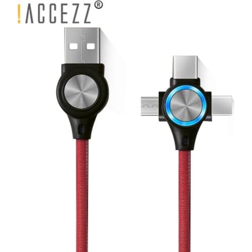 !ACCEZZ 3 in 1 USB Data Cable LED 8 Pin For iPhone X 8 7 XS MAX Micro USB Type C Android Fast Charging Cable For Xiaomi Huawei