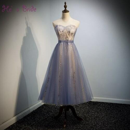 Hes Bride Sweet Purple Cocktail Dress Sexy Sweet Heart Sleeveless Sequins Lace Up Tea-length Prom Formal Grown Robe De Soiree