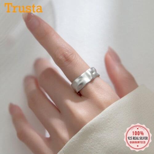 TrustDavis Genuine 925 Sterling Silver Scrub Irregular Concave Convex Geometry Opening Ring For Women Wedding Jewelry DB1373