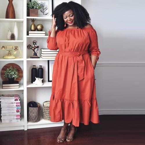 Off The Shoulder Women Pleated Maxi Dress Vintage Slash Neck Three Quarter Sleeve Vestidos Chic Autumn High Waist Draped Robe