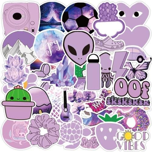 50PCS Cartoon VSCO Girl Stickers Purple Kawaii Fridge Guitar Phone Laptop Travel Luggage Graffiti Waterproof Stickers Kids Toys