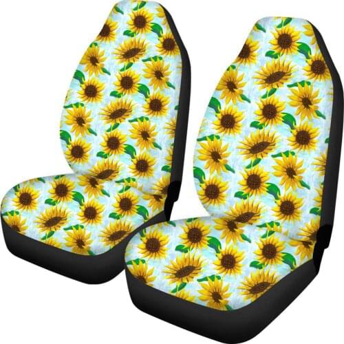 2 pcs Car Front Seat Cover Sets Luxury for Women Pink Seat Covers for Cars Decor Sunflower Flower for Girls Pattern Design Gifts