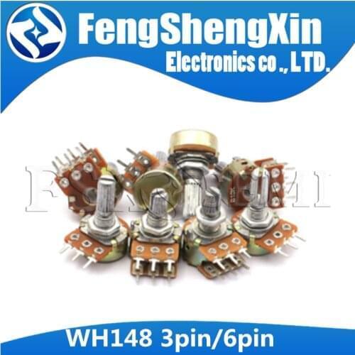 2pcs WH148 3pin 6pin 15mm B1K B2K B5K B10K B20K B50K B100K B250K B500K B1M Potentiometer 1K 2K 5K 10K 20K 50K 100K 250K 500K 1M