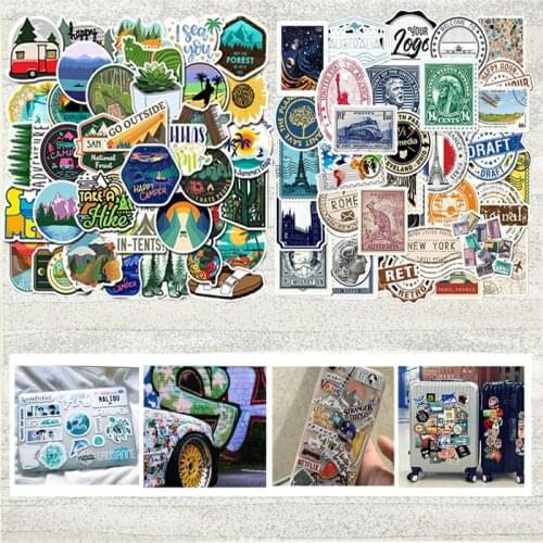 50pcs Holiday Travel Stickers Vintage Stamp Stickers For Laptop Suitcase Home Decor Air Condition Fridge Waterproof Stickers