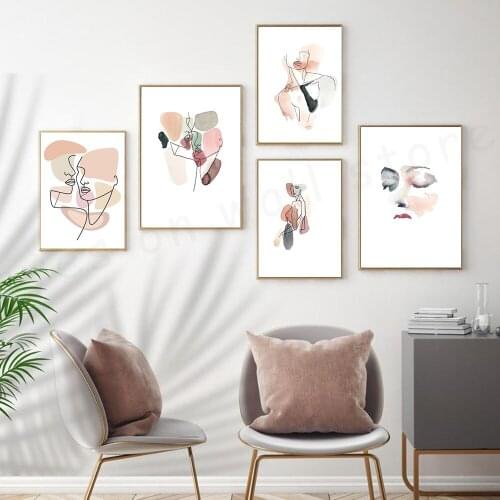 Abstract Canvas Painting Line Drawing Girl Face Wall Posters Colorful Art Print Nordic Living Room Boho Wall Decoration Picture