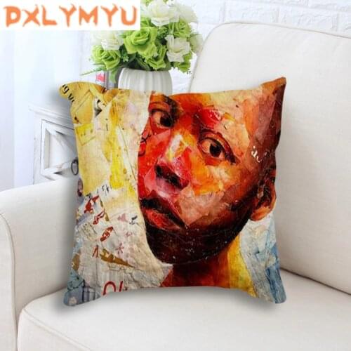 African Children Hand Printed Throw Pillow Case For Sofa Decorative Cushion Cover 45x45 cm Linen Cushion Home Decor