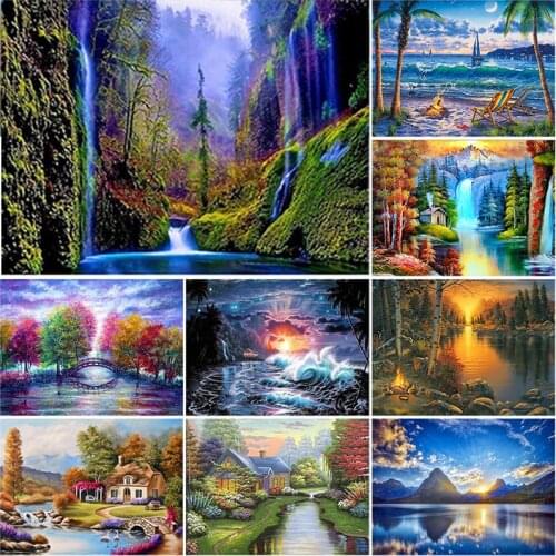 DIY 5D Diamond Painting Waterfall Landscape Full Round Rhinestone Diamond Embroidery Cross Stitch Mosaic Wall Art Home Decor