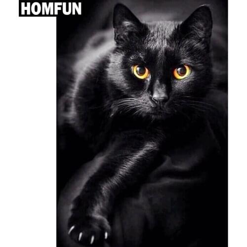 HOMFUN Diamond Painting Full Square/Round 5D DIY Diamond Embroidery Black cat Rhinestone Animal Christmas Decor Home A06142
