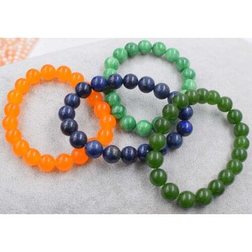 Jade and lapis lazuli round 10mm green/orange/blue/colors bracelet 7.5inch FPPJ wholesale beads nature