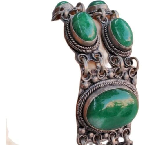 Antique Bracelet inlaid with emerald gemstone and silver bracelet
