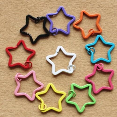 Tanduzi 20PCS Kawaii Color Painted Key Holder Split Rings DIY Accessory Metal Star Shaped Candy Keychain Key Rings Decoden 35MM
