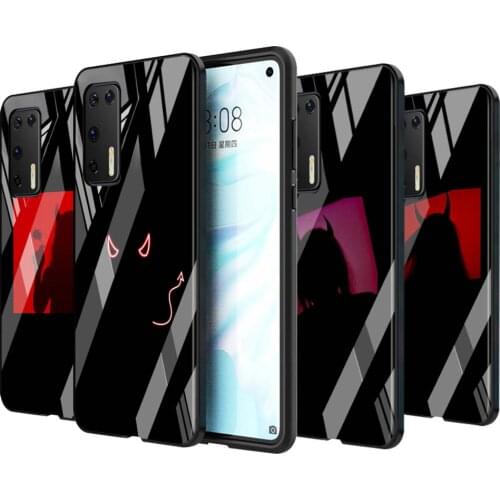 Tempered Glass Cover Shell Luxury Aesthetic Devil Woman For Huawei P40 P30 P20 P10 Pro Plus Lite 5G 2019 Phone Case