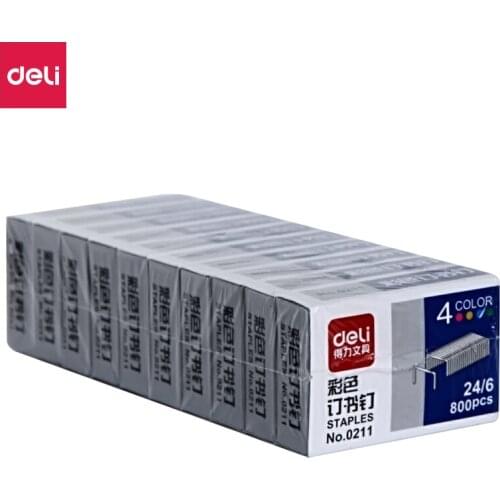 Deli 24/6 (12#) Color Staples 800 Pieces/Box 10 Boxes Total 8000 Pieces Office Supplies 0211