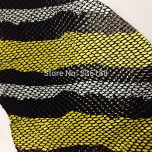 Exclusive Coated Genuine Goat Leather Fabric with Snake Pattern,Yellow/blue,Free Shipping