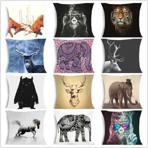 Animal collection Gorilla tiger elephant big black bear Cushion Cover Invisible Zipper Pillow Cover Polyester Square Pillow Case