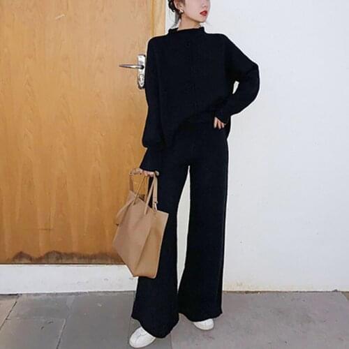 Two Piece Set Pullover Sweater Tracksuit Women High Waist Knit Wide Leg Pants Women Suit 2 Piece Set Women Winter 2020