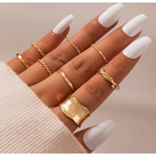 Tocona 8pcs/sets Charming Heart Joint Ring Sets for Women Gold Color Alloy Metal Geometric Bohemian Jewelry Anillo 18290