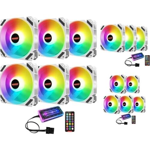 COOLMOON JOY Case Fan 12Cm Desktop Computer Silent + IR Remote Adjustable Speed 6PIN Cooling RGB CPU Case Fan