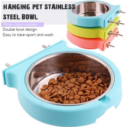 Pet bowl hanging stainless steel plastic dog bowl cat bowl food utensils anti-overturning fixed hanging bowl drinking bowl