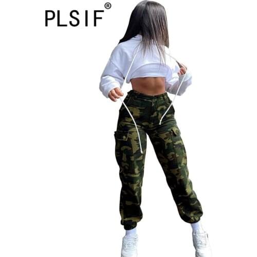 Fashion Women Long Pant Button Fly Camouflage Print Slim Sexy Long Pants Ladies Trousers