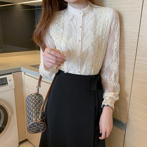 Chikichi 2021 Autumn and Winter New Korean Fashion Solid Color Lace Half High Neck Lace Stitching Chiffon Shirt Women Plus Size