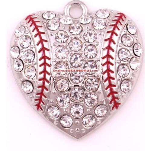 New products 50pcs a lot rhodium plated zinc with sparkling Yellow crystals Baseball or softball Heart sports Pendant